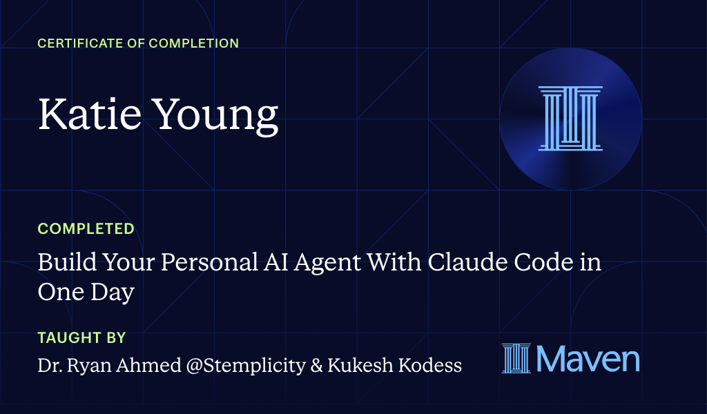 Certificate for Build Your Personal AI Agent With Claude Code in One Day