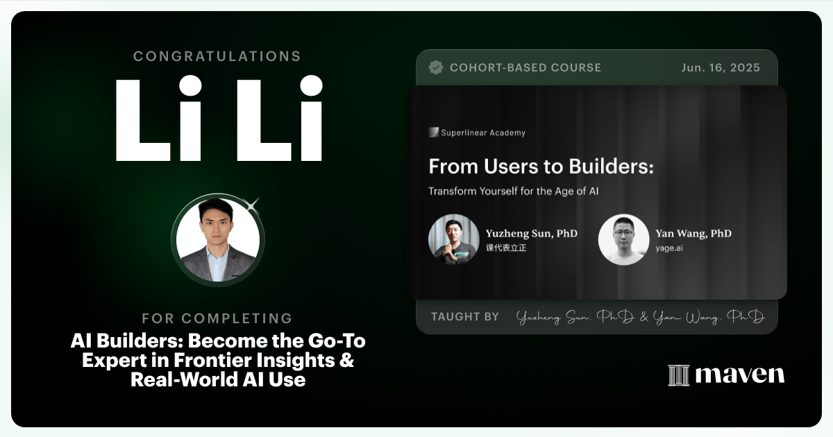Certificate of Completion for Build with AI: Mindset, Habits & Tools for the Next 20 Years