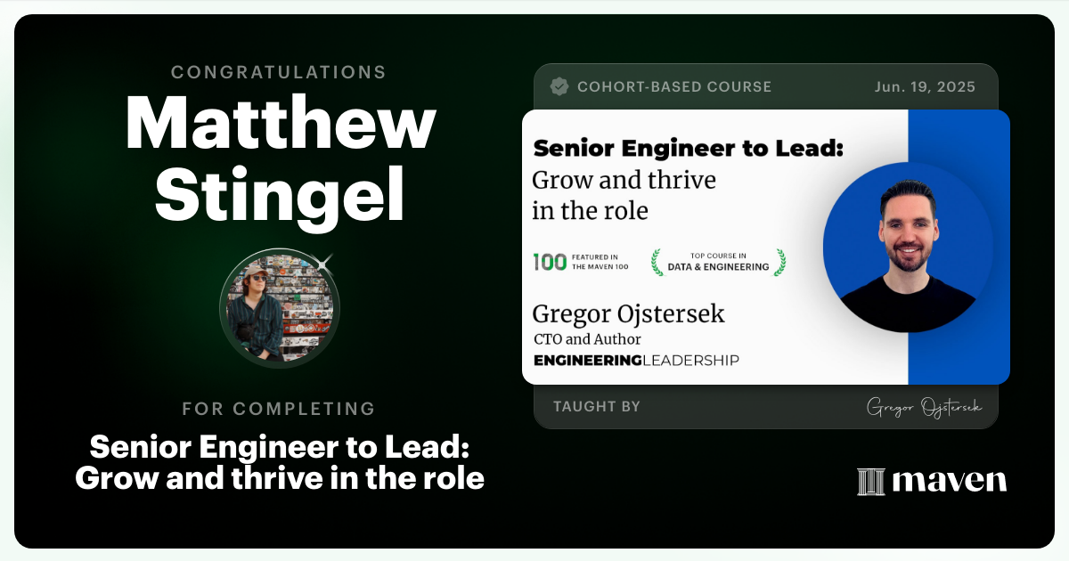 Certificate of Completion for Senior Engineer to Lead: Grow and thrive in the role