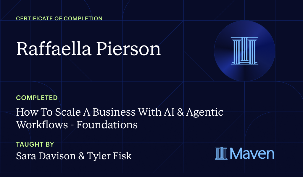 Certificate for How to Scale A Business With Agentic Workflows by AI Build Lab