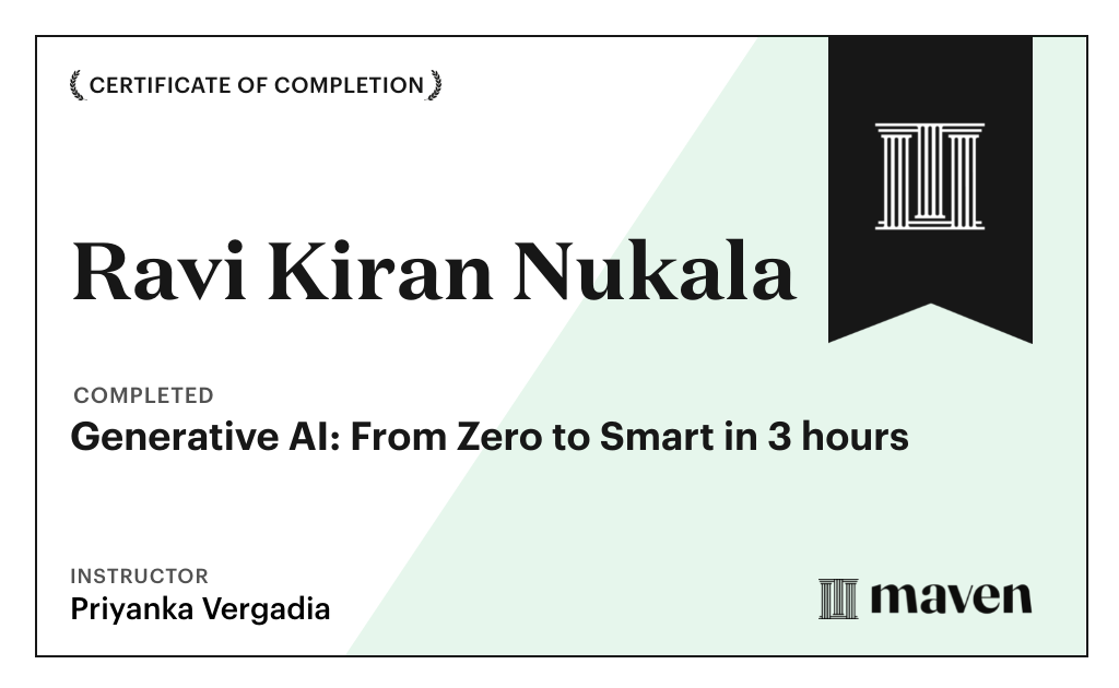 Certificate for Generative AI: From Zero to Smart in 3 Hours