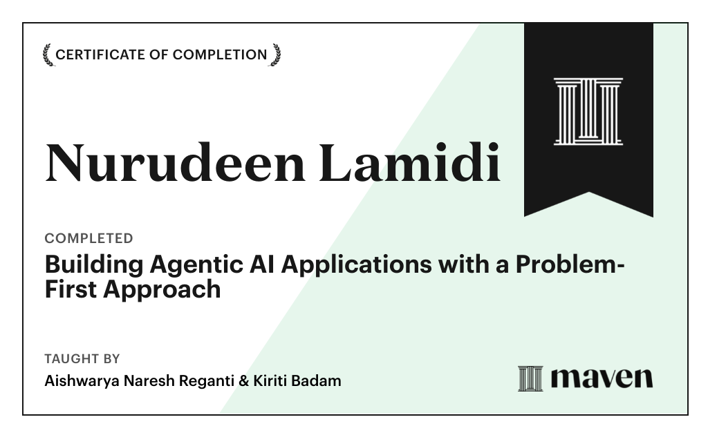 Certificate for Building Agentic AI Applications with a Problem-First Approach