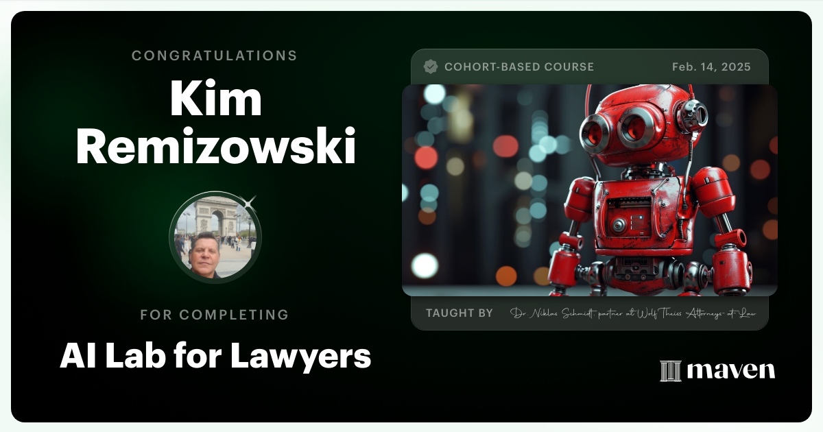 Certificate of Completion for AI Lab for Lawyers