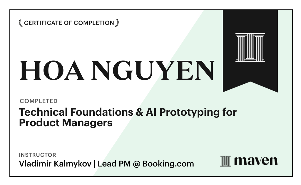 Certificate for Technical Foundations & AI Prototyping for Product Managers