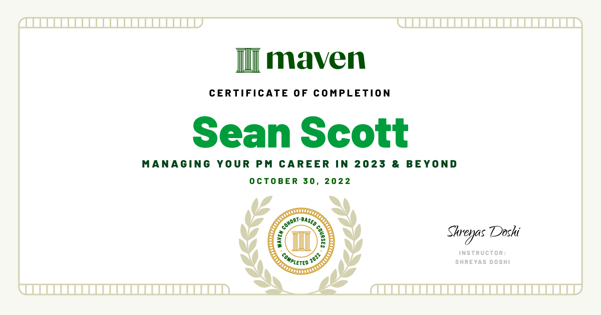 Certificate of Completion for Managing your PM Career in 2025 and beyond