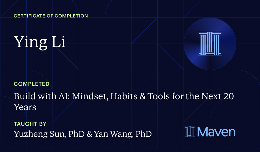Certificate for Build with AI: Mindset, Habits & Tools for the Next 20 Years