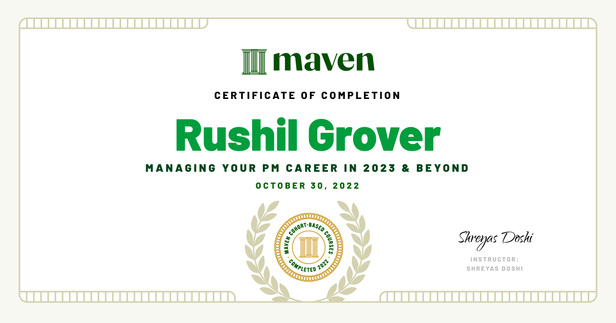 Certificate of Completion for Managing your PM Career in 2025 and beyond