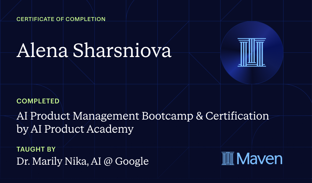 Certificate for AI Product Management Bootcamp & Certification by AI Product Academy