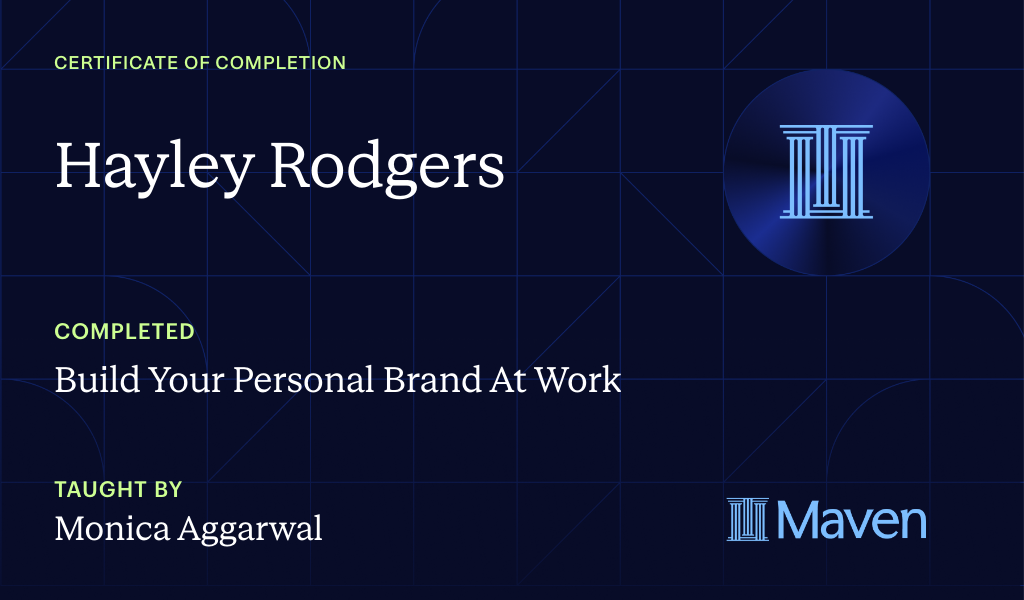 Certificate for Build Your Personal Brand At Work