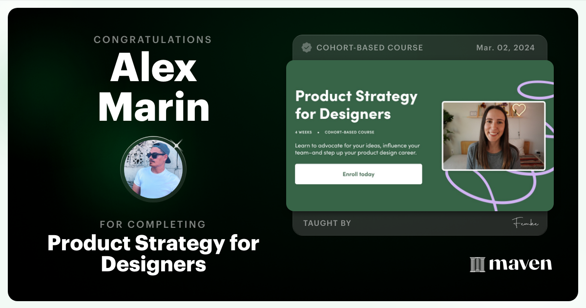 Certificate of Completion for Product Strategy for Designers