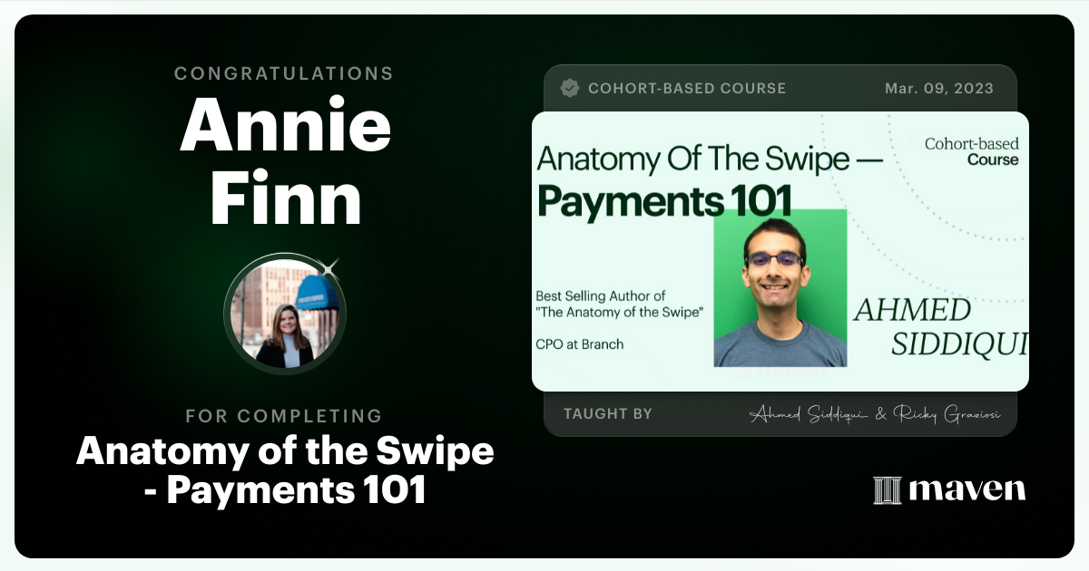 Certificate of Completion for Card Payments Masterclass - Anatomy of the Swipe