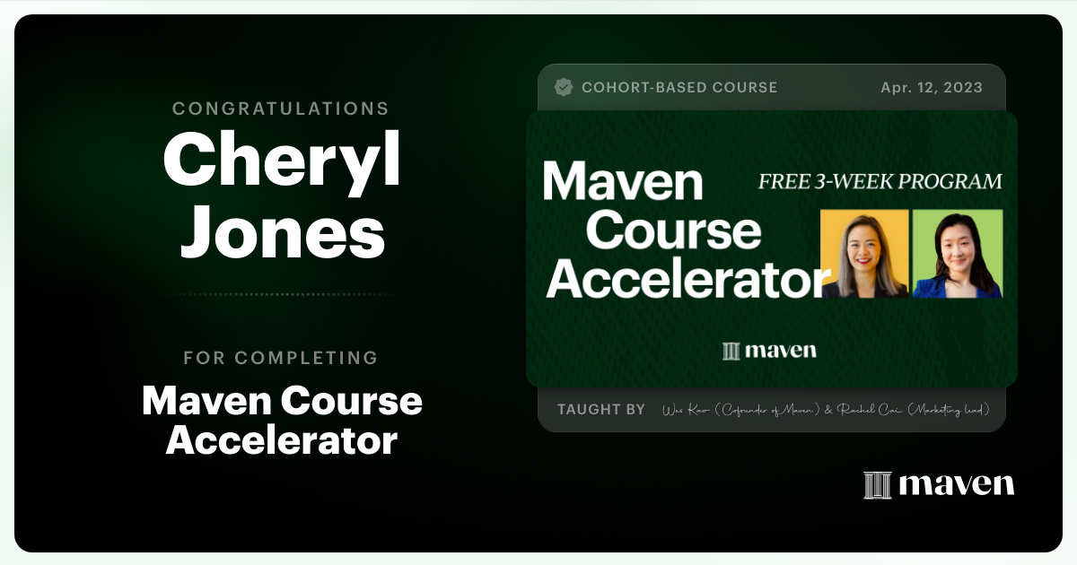 Certificate of Completion for Maven Course Accelerator