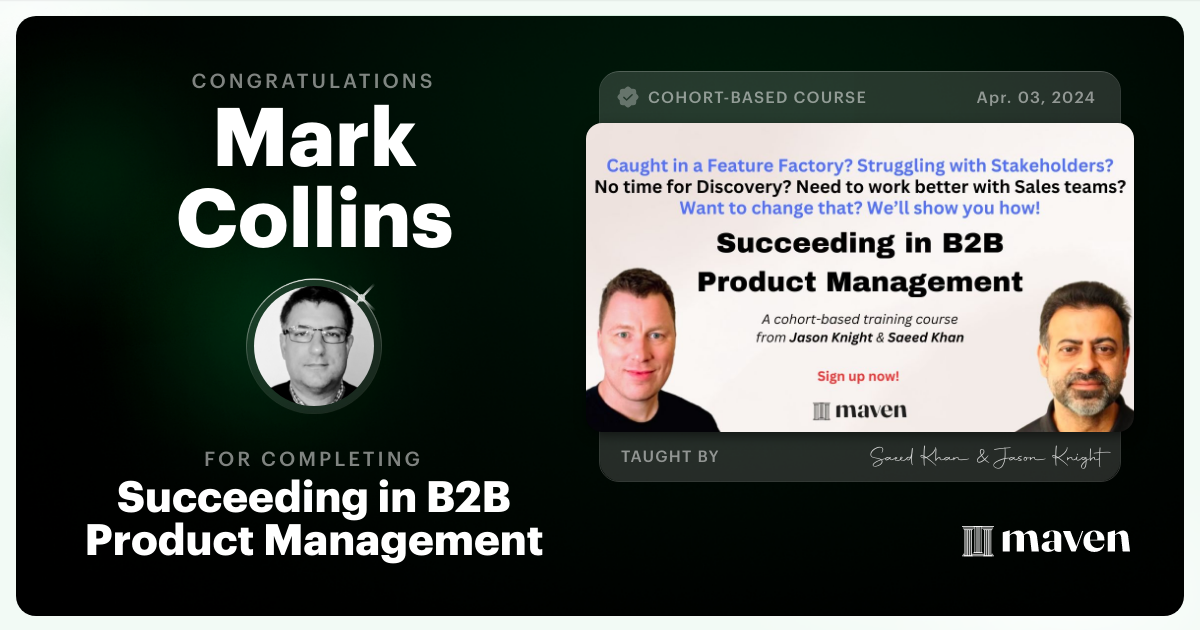 Certificate of Completion for Succeeding in B2B Product Management