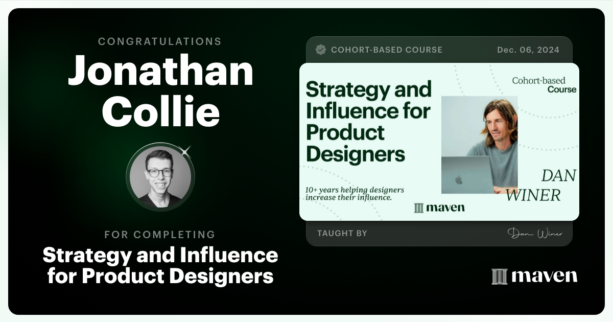 Certificate of Completion for Strategy and Influence for Product Designers
