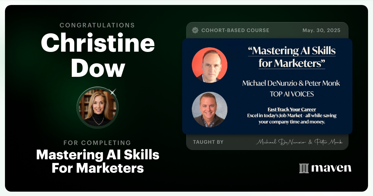 Certificate of Completion for Mastering AI Skills For Marketers