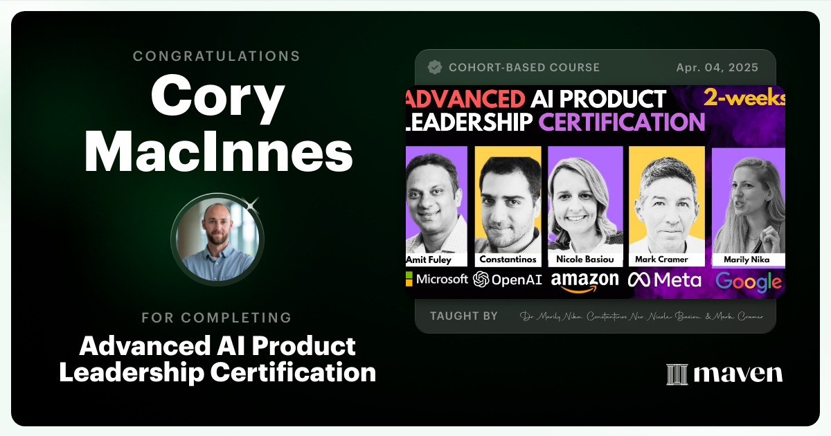 Certificate of Completion for Advanced AI Product Leadership Certification