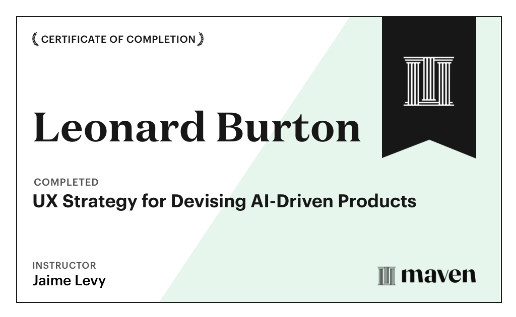 Certificate for UX Strategy for Devising AI-Driven Products