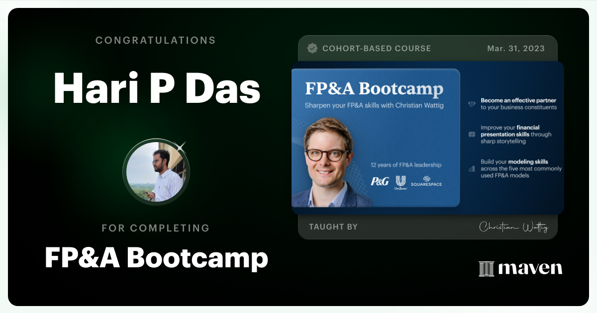 Certificate of Completion for FP&A Bootcamp
