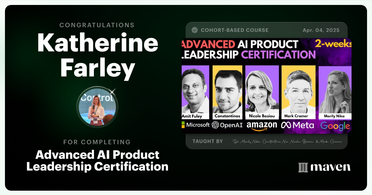 Certificate of Completion for Advanced AI Product Leadership Certification