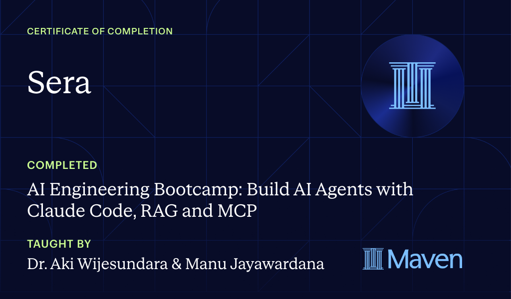 Certificate for AI FDE and Agentic AI Engineering Bootcamp and Certificate