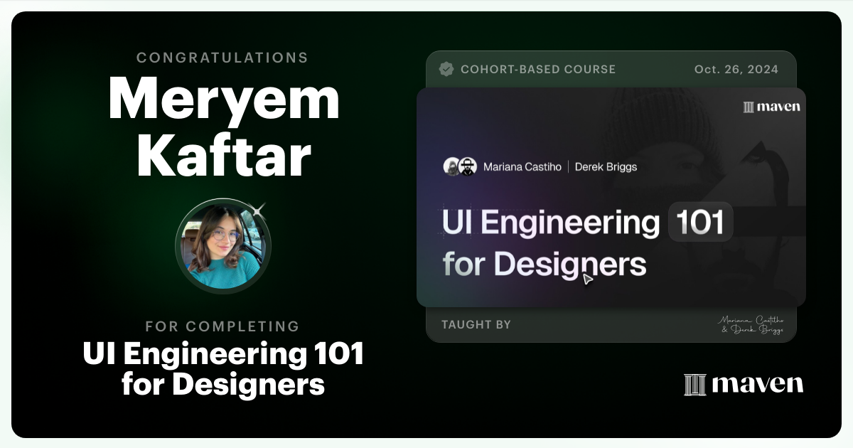 Certificate of Completion for UI Engineering 101 for Designers