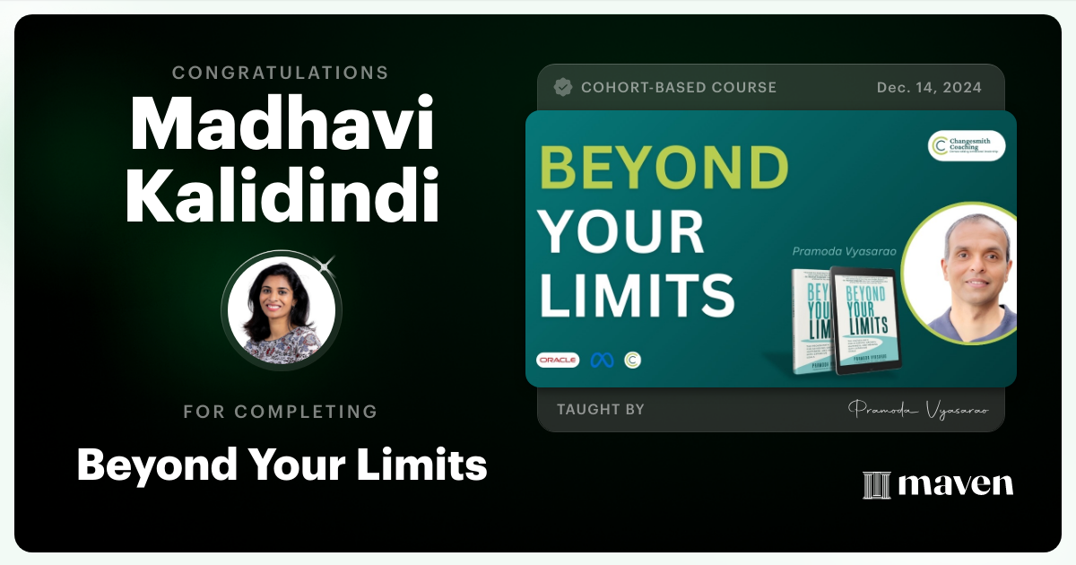 Certificate of Completion for Beyond Your Limits