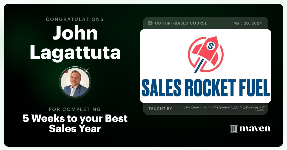 Certificate of Completion for Sales Rocket Fuel: How to Crush Quota Almost Every Year
