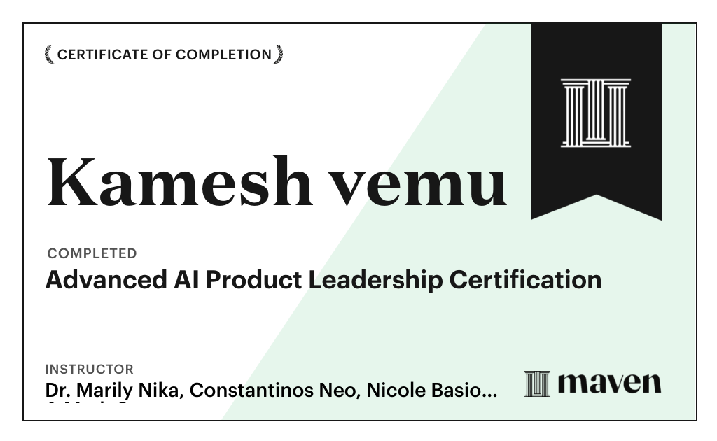 Certificate for Advanced AI Product Leadership Certification
