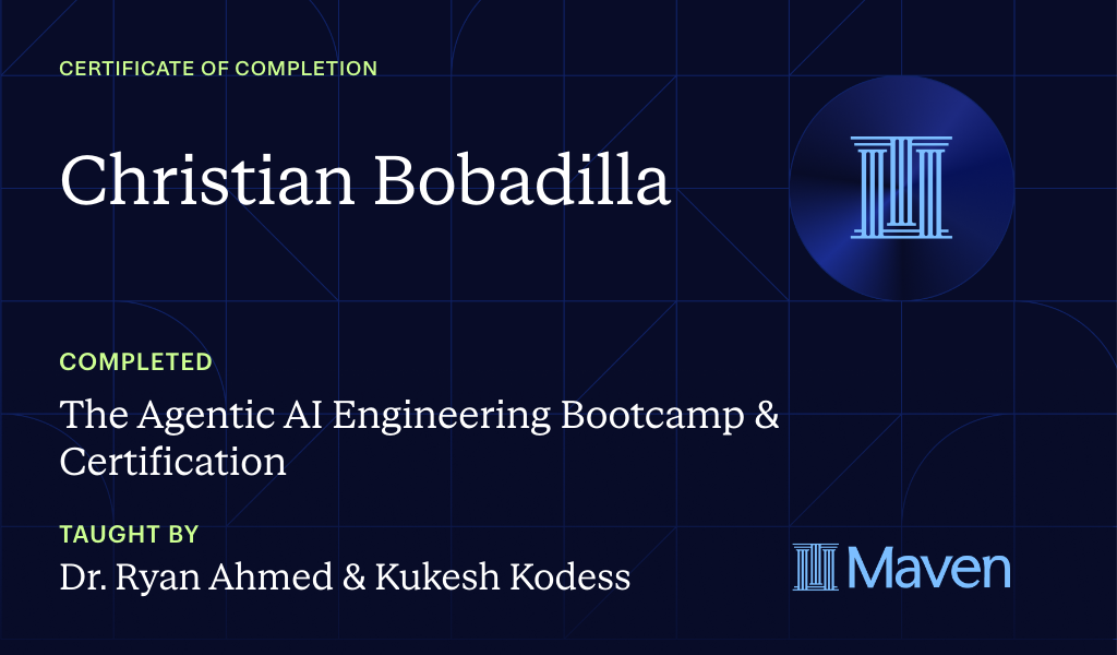 Certificate for The Agentic AI Engineering Bootcamp & Certification