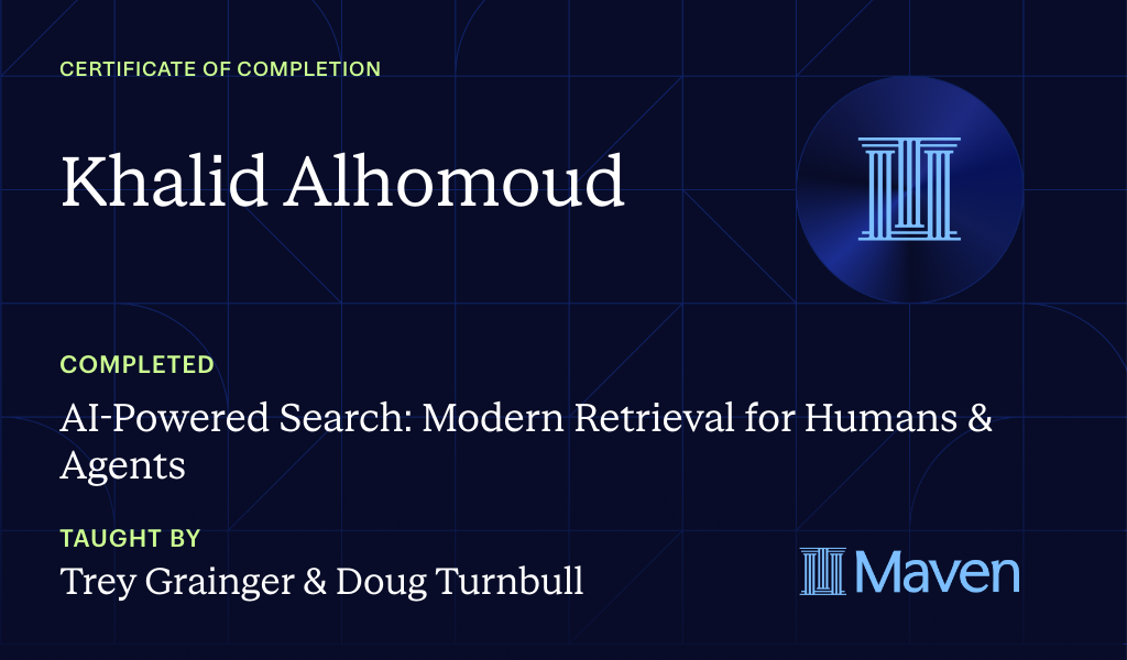 Certificate for AI-Powered Search: Modern Retrieval for Humans & Agents