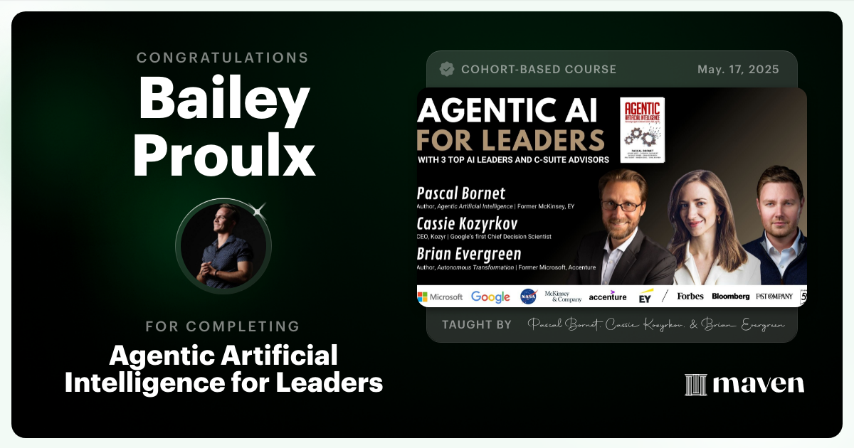 Certificate of Completion for Agentic Artificial Intelligence for Leaders