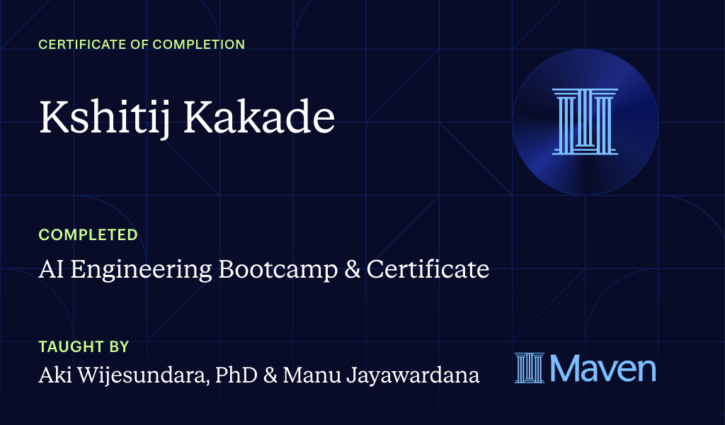Certificate for AI Engineering Bootcamp & Certificate