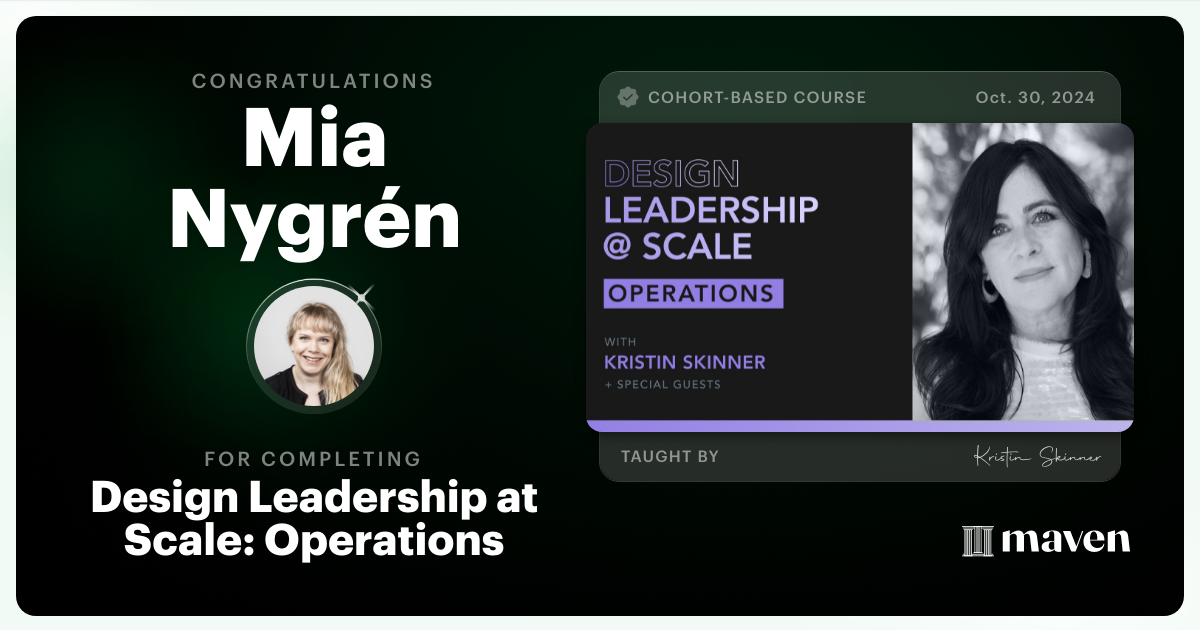 Certificate of Completion for Design Leadership at Scale: Operations