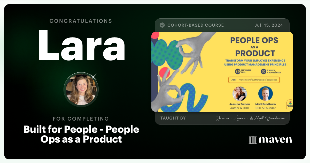 Certificate of Completion for Built for People - People Ops as a Product