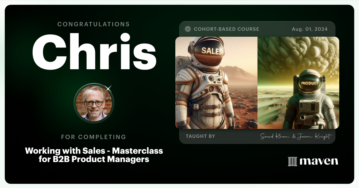 Certificate of Completion for Reboot Your Sales Relationship: Actionable Frameworks for B2B Product Managers