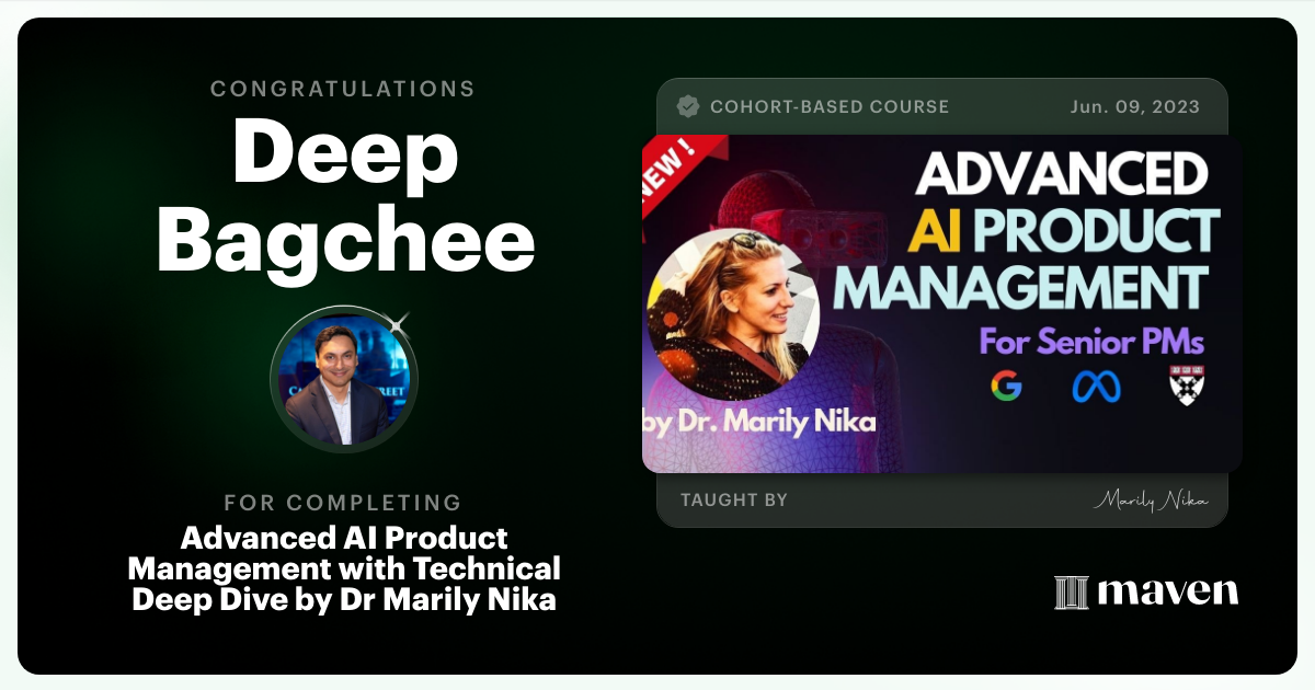 Certificate of Completion for Advanced AI Product Leadership Certification