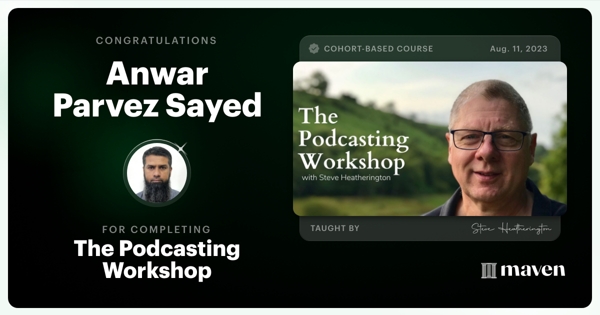 Certificate of Completion for The Podcasting Workshop