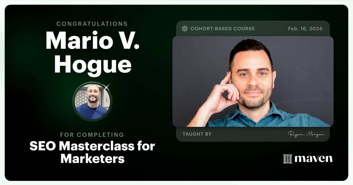 Certificate of Completion for SEO Masterclass for Marketers