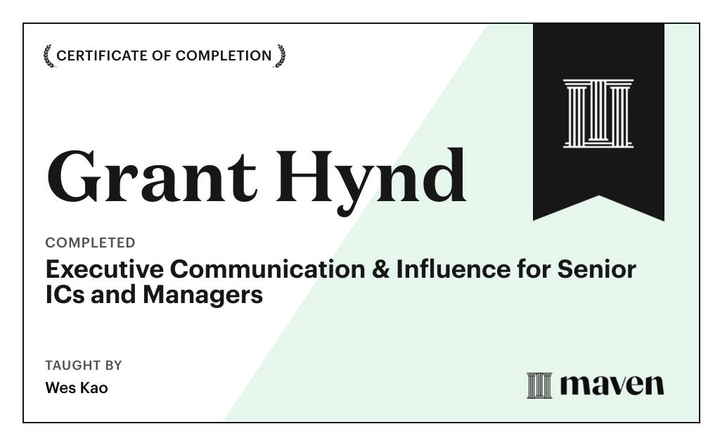 Certificate for Executive Communication & Influence for Senior ICs and Managers