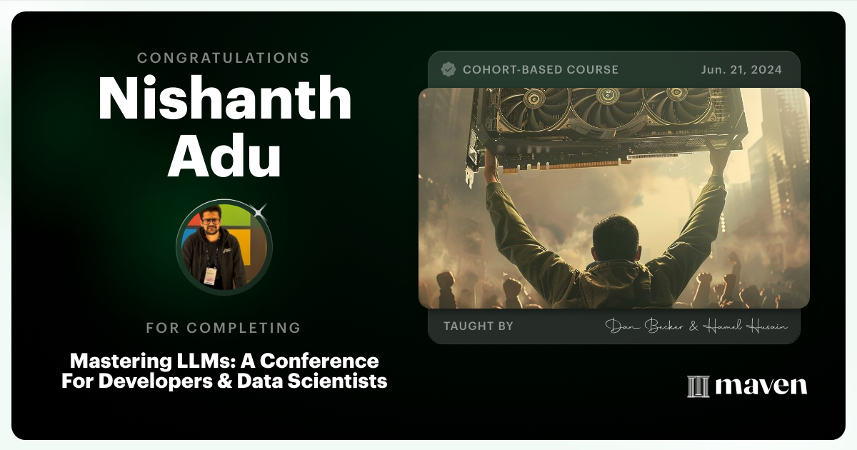 Certificate of Completion for Mastering LLMs For Developers & Data Scientists