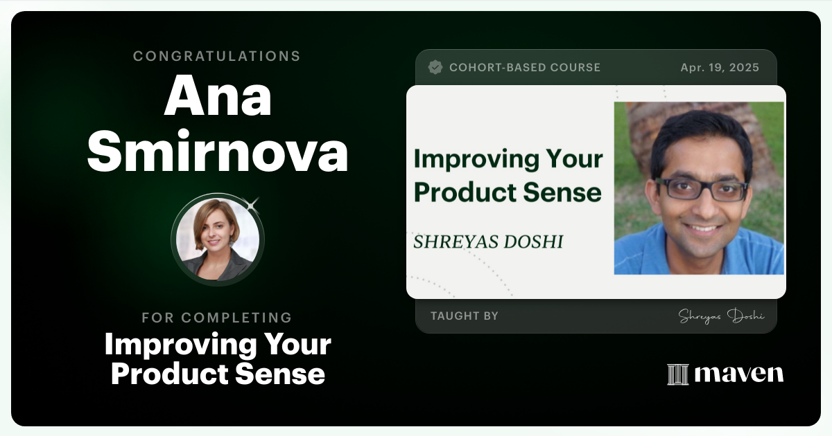 Certificate of Completion for World-class Product Sense in Practice