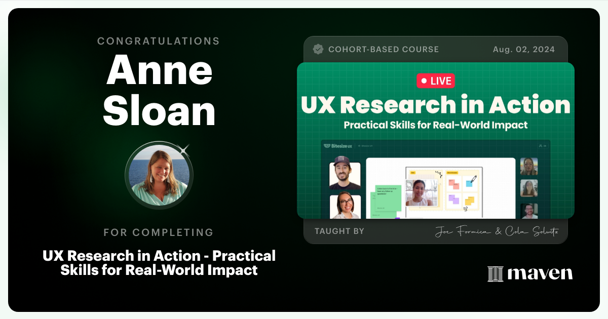 Certificate of Completion for UX Research That Gets Results