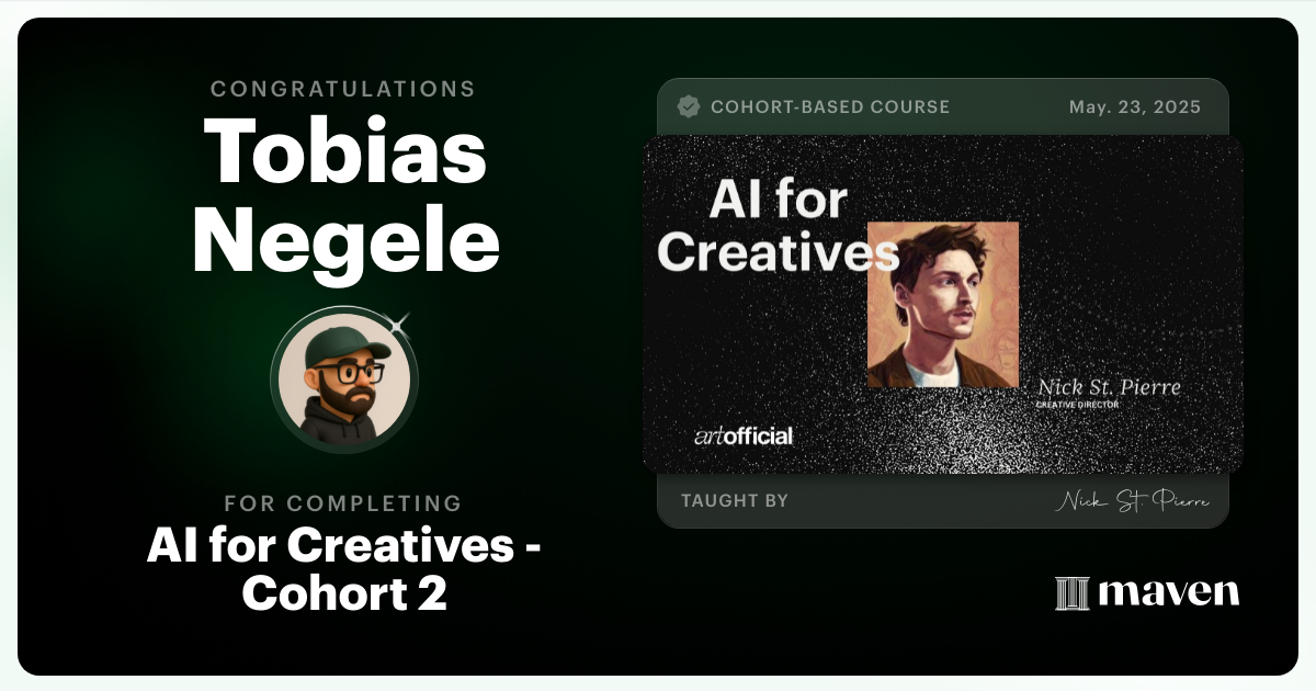Certificate of Completion for AI for Creatives - Cohort 2