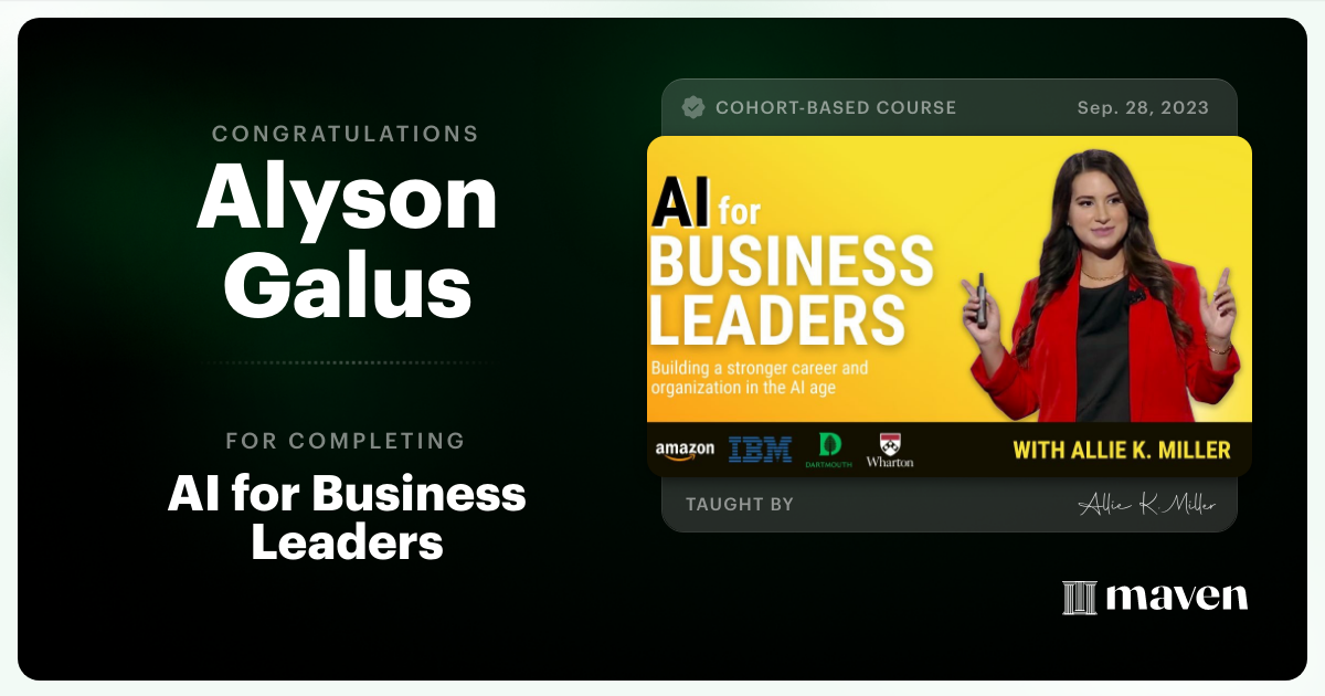 Certificate of Completion for AI for Business Leaders