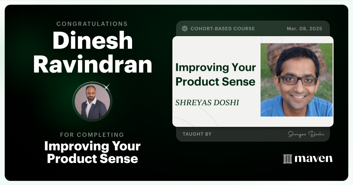 Certificate of Completion for World-class Product Sense in Practice