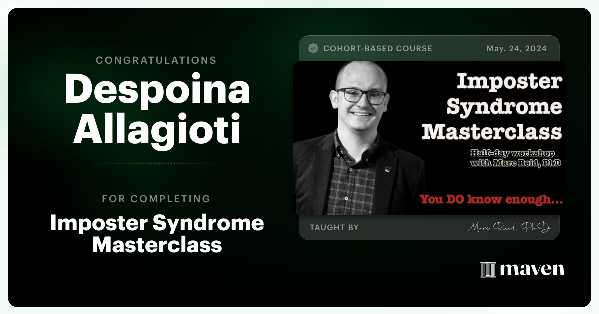 Certificate of Completion for Imposter Syndrome Masterclass