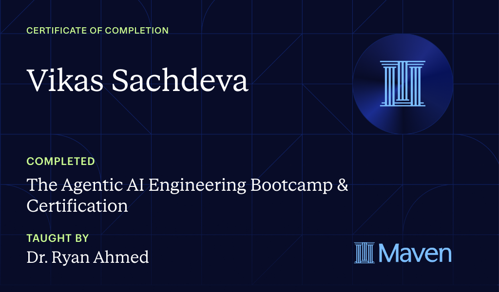 Certificate for The Agentic AI Engineering Bootcamp & Certification