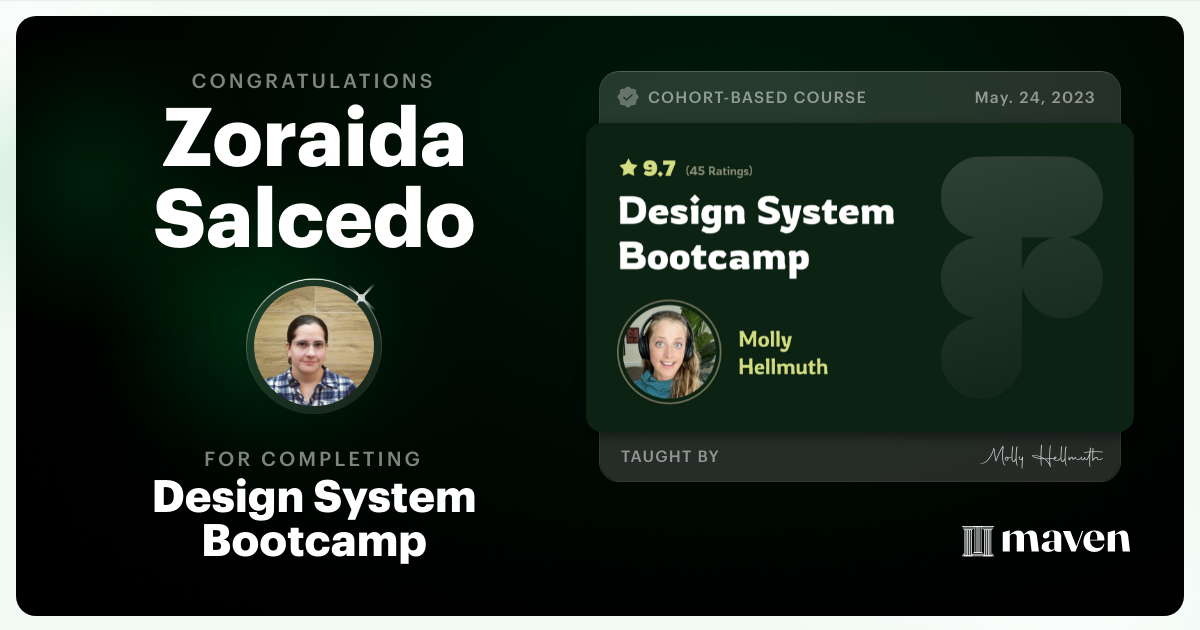 Certificate of Completion for Design System Bootcamp