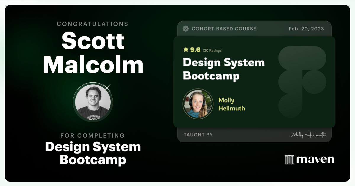 Certificate of Completion for Design System Bootcamp