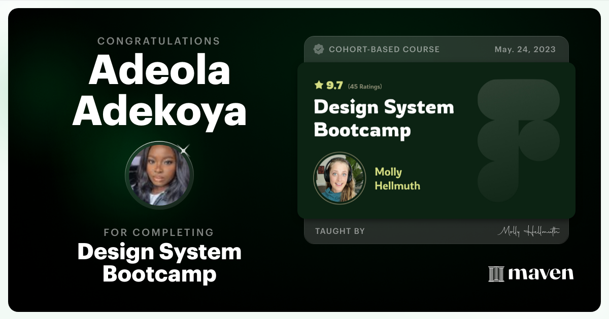 Certificate of Completion for Design System Bootcamp